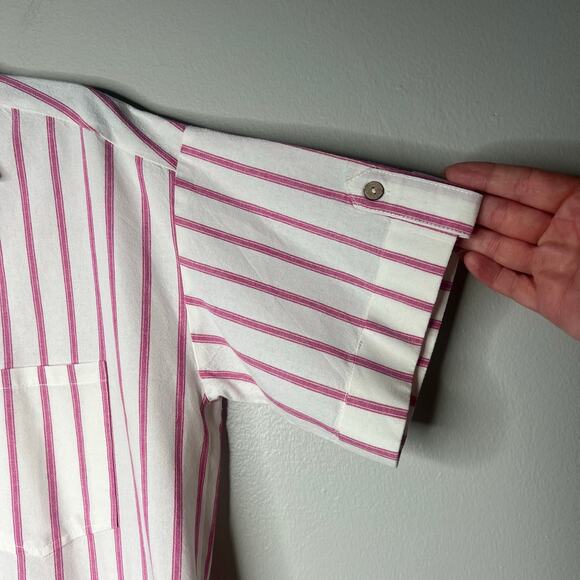 Velvet Hearts Linen Camp Shirt Womens L Stripe Short Sleeve Button Up Preppy - Picture 5 of 10